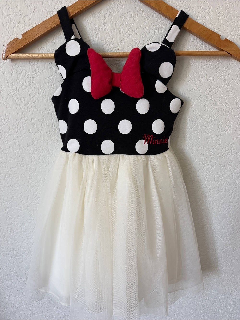 Disney Girls Black & White Polka Dot Tulle Dress with Red Bow